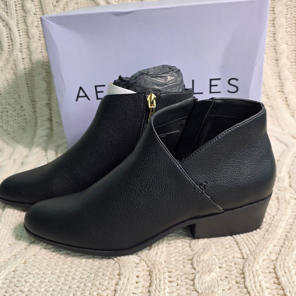Aerosoles Cayu Ankle Boot Shooties Black Faux Leather Low‎ Heel Women 8.5M New